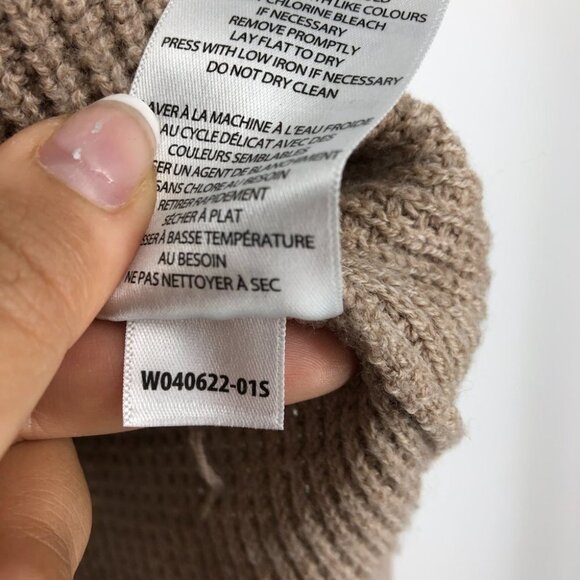 Kersh Light Khaki Tan Camel ribbed Knit V-neck Merino tencel Blend Sweater L - Picture 9 of 16